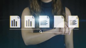 Business woman in home office operates hologram touch field with file manager and opens document - Powered by Shutterstock - Get 15% off with code: PIKWIZARD15