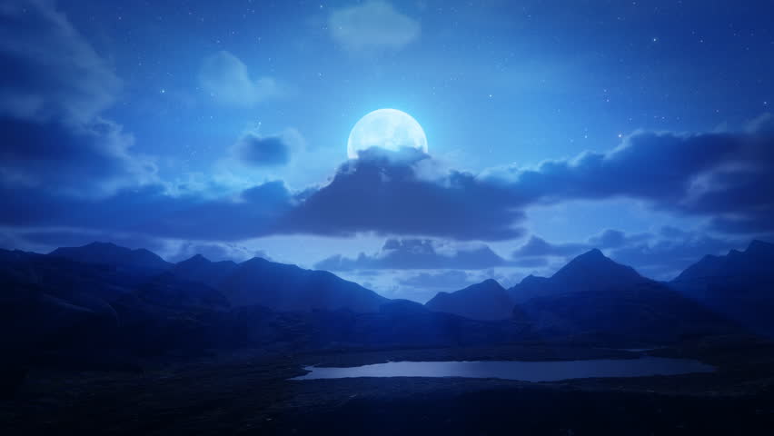 Moon Clouds Mountain Landscape Scenic 3D Animation (4K UltraHD)