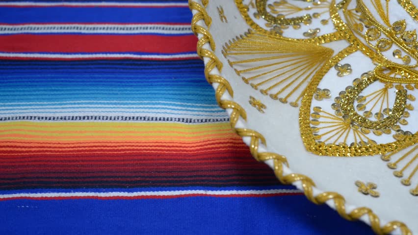 Mexican hat spinning on colorful serape. Cinco de Mayo background. Royalty-Free Stock Footage #3429136723