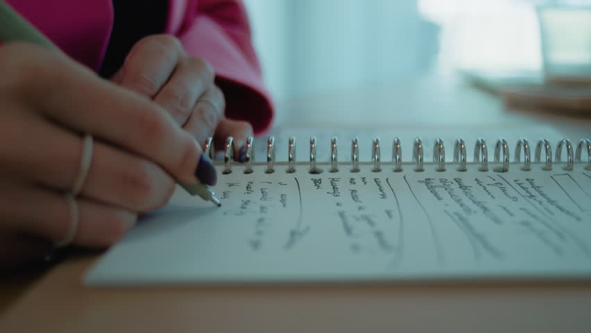 Close up women making notes in the notebook with a pen. 