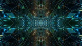 Futuristic flight through a highly detailed alien tunnel with flashing green neon lights on a seamless loop. Perfect for visualization of audio beats in music videos, stage performance walls. - Powered by Shutterstock - Get 15% off with code: PIKWIZARD15