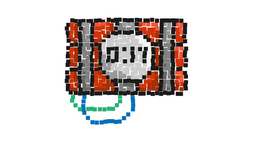 Animated Pixel icon. Bunch of cylinders with dynamite. Timer with clock on explosives. Simple retro game looped video isolated on white