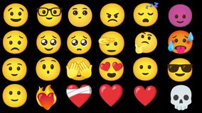 Extended Pack of All Time Favorite Animated Emoji on Transparent Background. Emoji Set with Alpha Channel. 24 Smileys and Emotions in 4K Resolution with Seamless Loop. - Powered by Shutterstock - Get 15% off with code: PIKWIZARD15