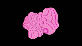 3D animation of pink  liquid shape. 4k seamless 3D animation. Smooth animation of bubbles, striped liquid. isolated on black background. Music video.