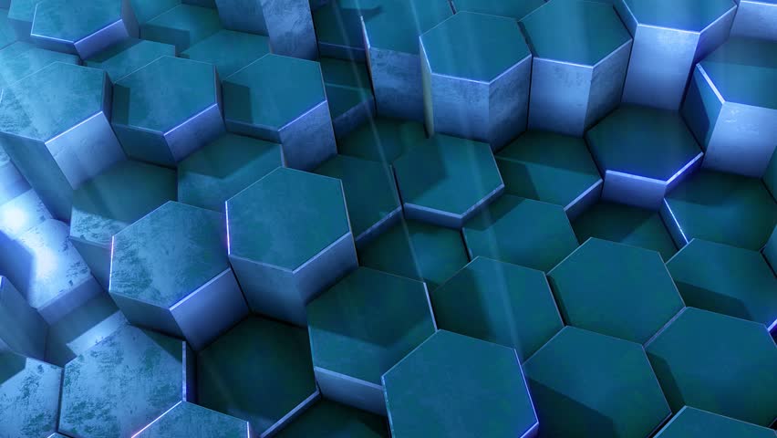 A looping motion pattern of hexagonal columns.