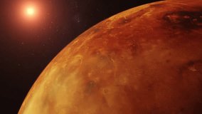 Red planet Mars with the sun rising behind casting deep shadows concept vertical profile - Powered by Shutterstock - Get 15% off with code: PIKWIZARD15