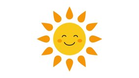 Cute cartoon sun with happy smiling face in simple kawaii doodle style 2d animation 4k motion graphics video clip in bright colors. Animated weather icon. 