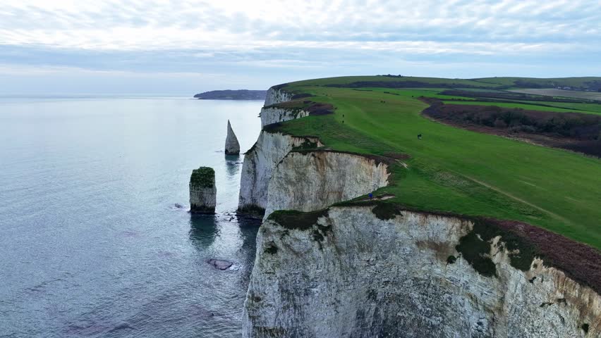 Flying along the cliff tops at Old harry Rocs towards the Pinnacle