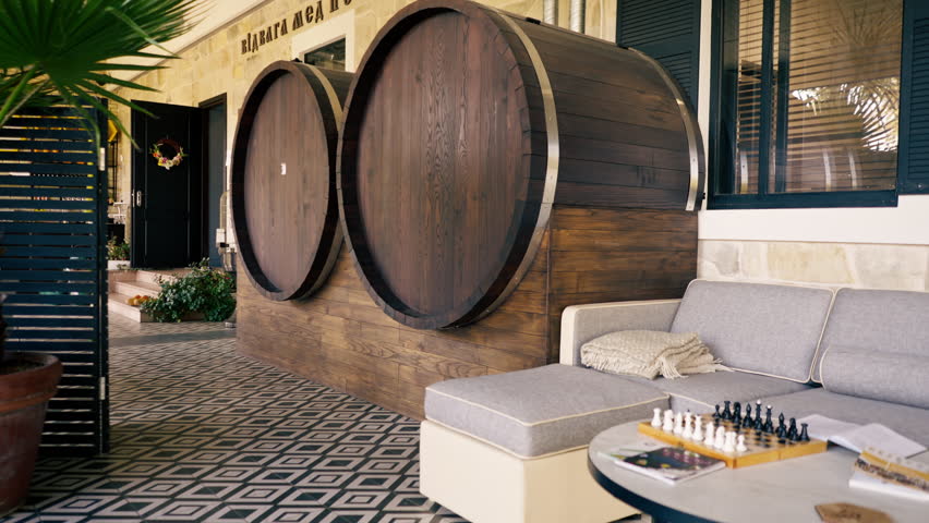 large wooden wine barrels in the production alcoholic beverages wine storage