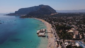 Drone video of Mondello beach in Sicily, Palermo region, Italy summer videos