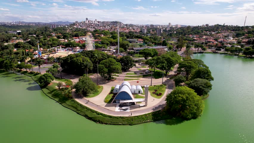 Pampulha Church At Belo Horizonte Minas Gerais Brazil. Public Belo Horizonte Brazil. Business Sky Downtown Cityscape. Business Exterior Downtown Backgrounds Panorama.