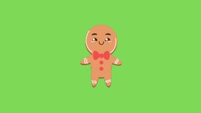Animation video of cute gingerbread man cookies on green screen background