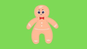 Animated video of cute gingerbread cookies motion on green screen background