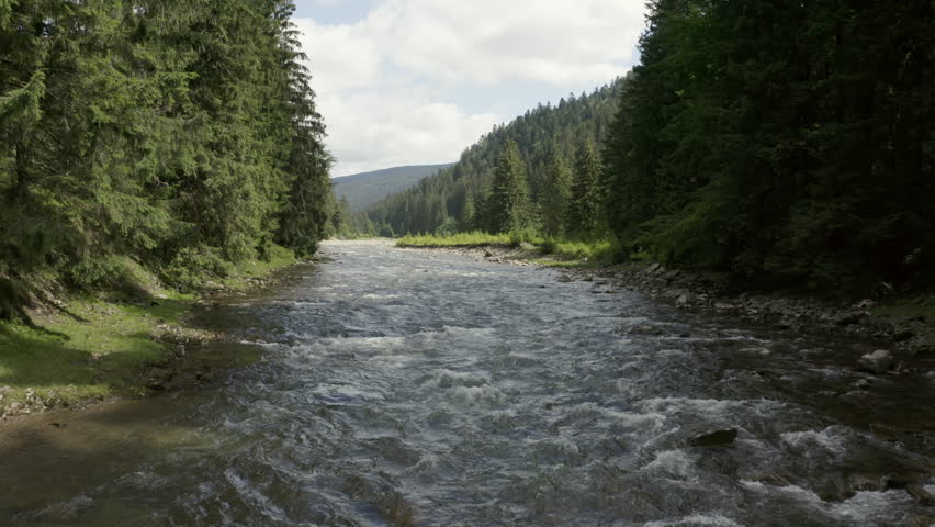 Low-Altitude Drone Flight Over Turbulent Carpathian River