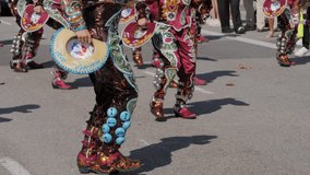 BARCELONA, SPAIN, 12 OCTOBER 2023. Passage de gracia parade day of spain. The Gracia local street festival. Parade of people dancing in traditional costumes. Peru traditional dance - Powered by Shutterstock - Get 15% off with code: PIKWIZARD15