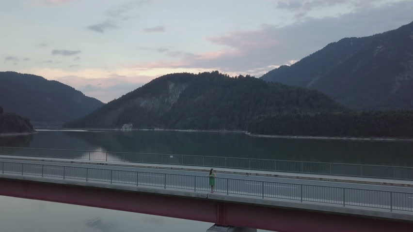 Camera Flow above the bridge in the sunset time - Aerial