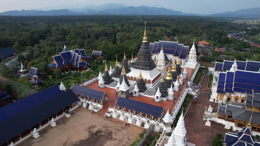 Aerial view of Wat Ban Den in Mae Taeng District, Chiang Mai, Thailand