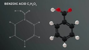 Benzoic acid molecule structure 3d rendered video clip