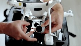 Aero Videography Quadcopter Photography. Aerial Video Filming. Drone ND Filter Shooting Camera Video. Photographer Shooting Photo  Drone. Pilot Filming Video On Drone. Aerial Cinematography UAV Filter