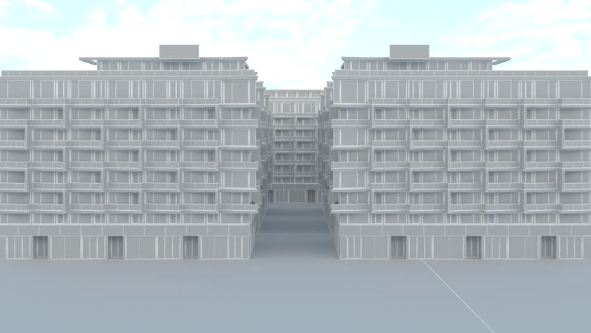 Walkthrough between buildings, Building design with BIM technology, Construction 4.0, CAD, engineering and architecture, 3D rendering, 3D illustration