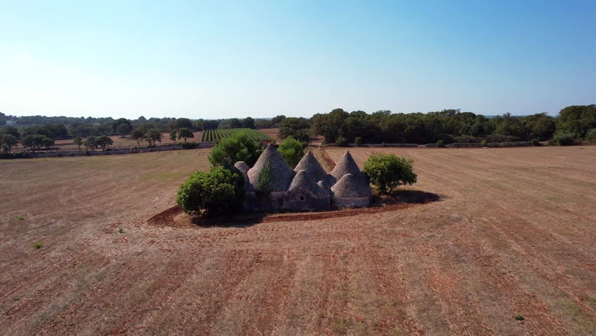 Alberobello - Italy - Apulia - Aerial view of trulli houses in rural area	 Royalty-Free Stock Footage #3429995889