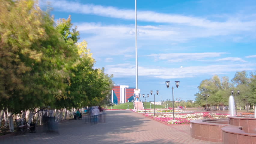 Timelapse Hyperlapse of Fountain in Park Named after the First President in Aktobe City, Western Kazakhstan. A Mesmerizing Dance of Water in the Heart of Tranquility