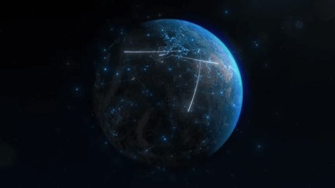 A stunning timelapse of the Earth, showing the dynamic flow of data, connections, and cargo across the globe. Concept of global interconnection and communication, the impact of technology on logistics: film stockowy