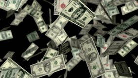 Falling Dollar banknotes in 4K Loopable. Rain from dollar banknotes. 4k looped video. Close-up of male hands counting a stack of hundred dollar US banknotes. Business crisis finance dollar concept.