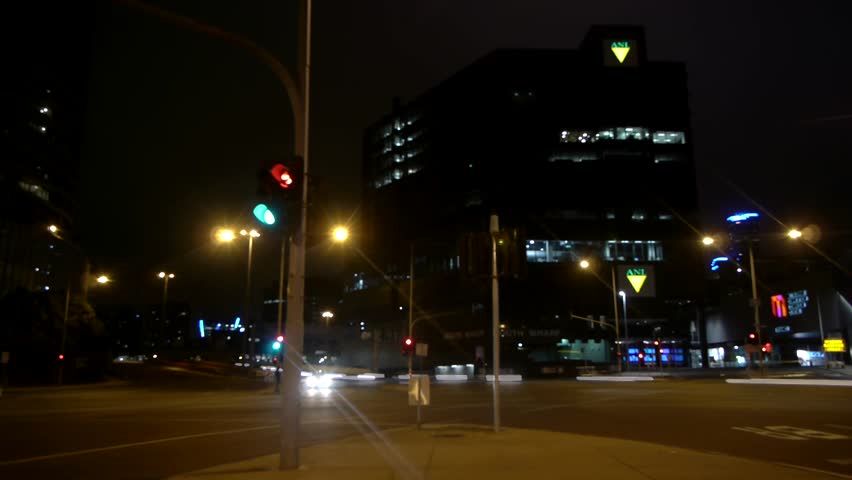 Commuter traffic at night in Melbourne, Australia. 