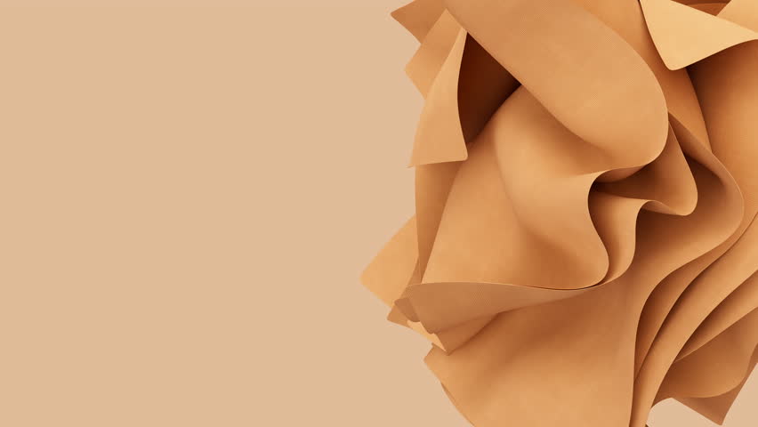 Abstract wavy beige tender fabric motion in wind. Peach fuzz satin cloth soft crumple animation. 3d render animation