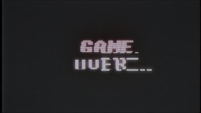 retro videogame GAME OVER text on computer old tv glitch interference noise screen animation seamless loop - New quality universal vintage motion dynamic animated background colorful joyful video - Powered by Shutterstock - Get 15% off with code: PIKWIZARD15