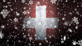 Happy new year background. Switzerland flag and new year snow. New Year's celebration. Christmas backgrounds falling snow loopable. SERIAL VIDEO-12