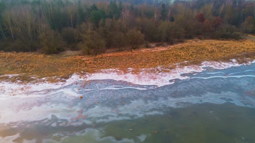 Frozen River Patterns from Above at Dusk