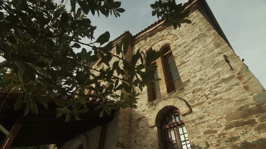 Traditional Greek church at a village of mountain Kissavos, building details