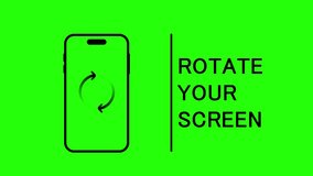 Rotate Your Screen Icon Animation on Green Screen or Chroma key. Mobile Phone rotation message sign indication for horizontal Videos.