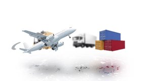 Animated rotation of aircraft, forklift, container and cargo vehicle. International logistics and transportation industry - Powered by Shutterstock - Get 15% off with code: PIKWIZARD15