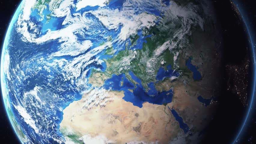 Earth zoom in from space and focus on Civitavecchia, Italy. 3D Animation. Background for travel intro.