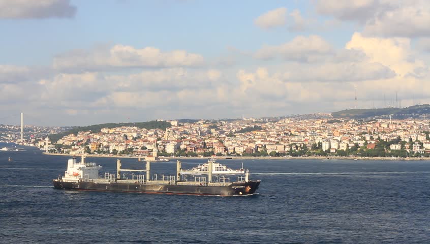 Bulk carrier ship sailing in Istanbul. A 190 mt long, 31 mt width vessel has a