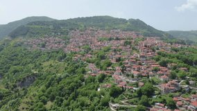 Aerial drone video of iconic village of Metsovo , Epirus, North West Greece