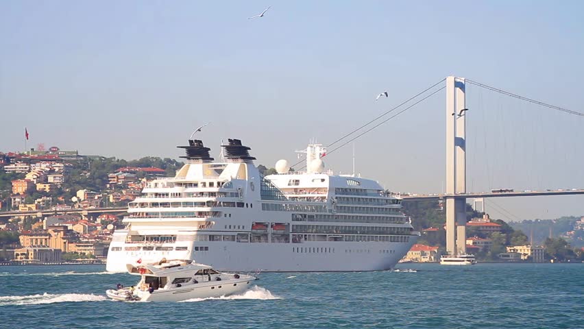 ISTANBUL - JUNE 5: Luxury cruise ship sailing out. Bosporus Sea, Istanbul  on