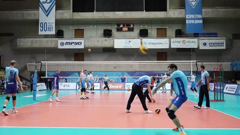 MOSCOW - NOV 5, 2016: Training before game of Russian Volleyball Championship Dynamo (Moscow) - Ural (Ufa) in Palace of Sports Dynamo