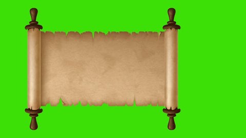 Old Paper Scroll 3d roll 4k parchment animation open up from left to right with green screen frame 
on blank empty space | Vintage paper scroll or parchment animation. green screen for text or Photo
 Video Stok