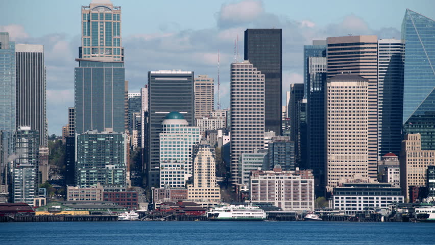 Seattle Waterfront Skyline View Across Elliott Bay