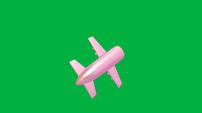 airplane animation on a green screen background. Animated blue plane flies along a trajectory. Concept airplane travel, trip, journey, tour. Looped video. 