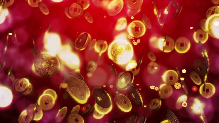 Raining gold coins, glitter gold particles,Chinese new year, loop motion background Royalty-Free Stock Footage #3430561521