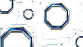 Metallic and blue glossy octagons and connection lines technology background. Seamless looping abstract geometric futuristic motion design. Video animation Ultra HD 4K 3840x2160