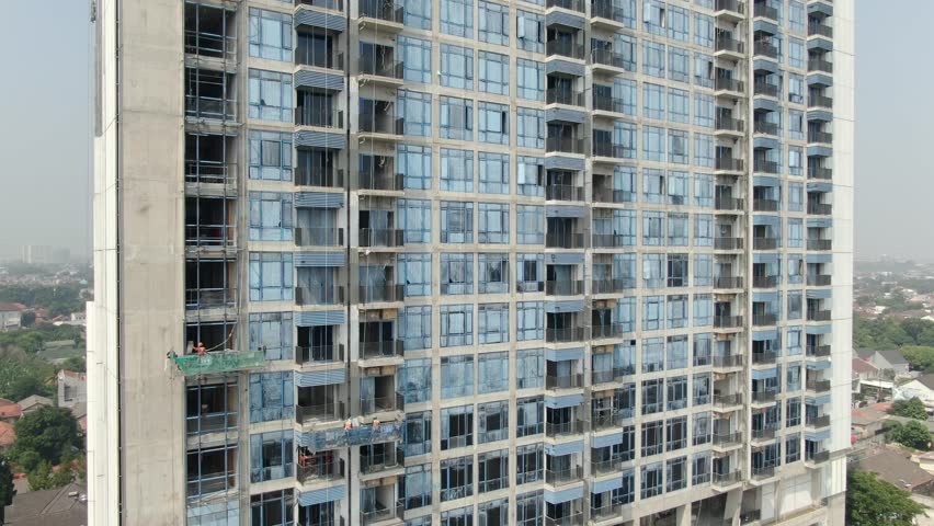 Building Contruction Drone View Dolly Up, Jakarta Building Drone while maintenance