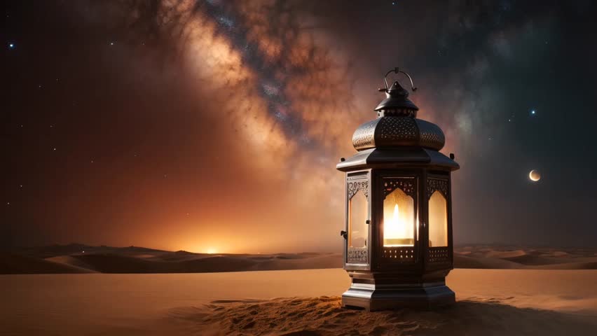 Islamic arabic lantern in the beautiful night fantasy animation. Ramadan Kareem concept. Video looping animation Royalty-Free Stock Footage #3430946563
