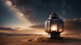 Islamic arabic lantern in the beautiful night fantasy animation. Ramadan Kareem concept. Video looping animation