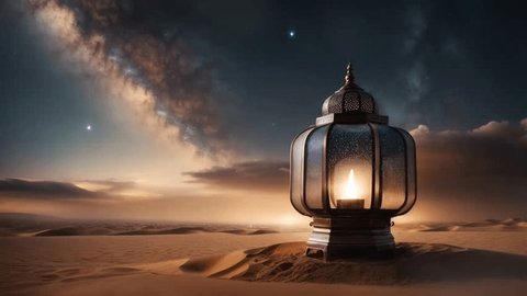 Islamic arabic lantern in the beautiful night fantasy animation. Ramadan Kareem concept. Video looping animation Stock-video
